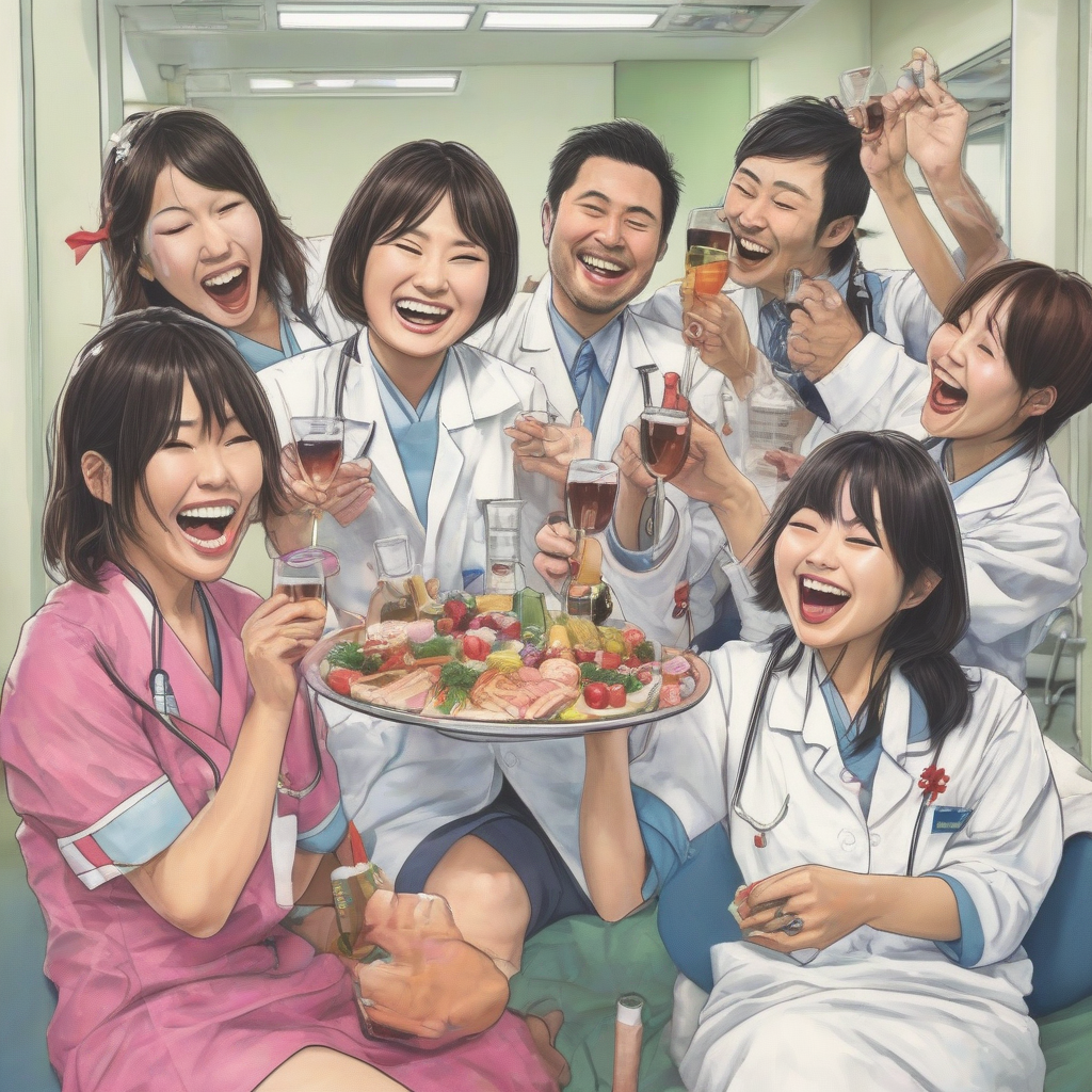 japanese hospital staff enjoy party by मुफ्त एआई छवि जनरेटर - बिना लॉगिन के✨ | AIGAZOU