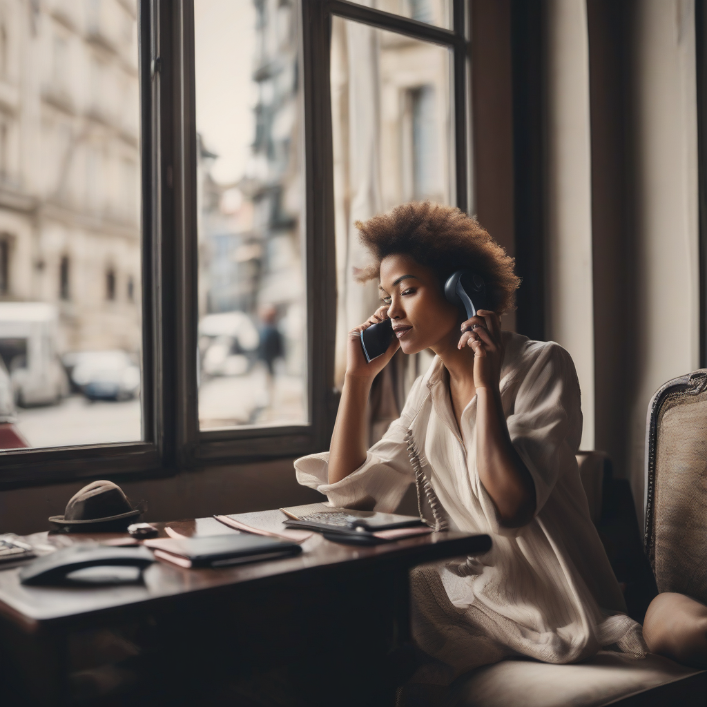 stylish photo of a woman on phone abroad by मुफ्त एआई छवि जनरेटर - बिना लॉगिन के✨ | AIGAZOU