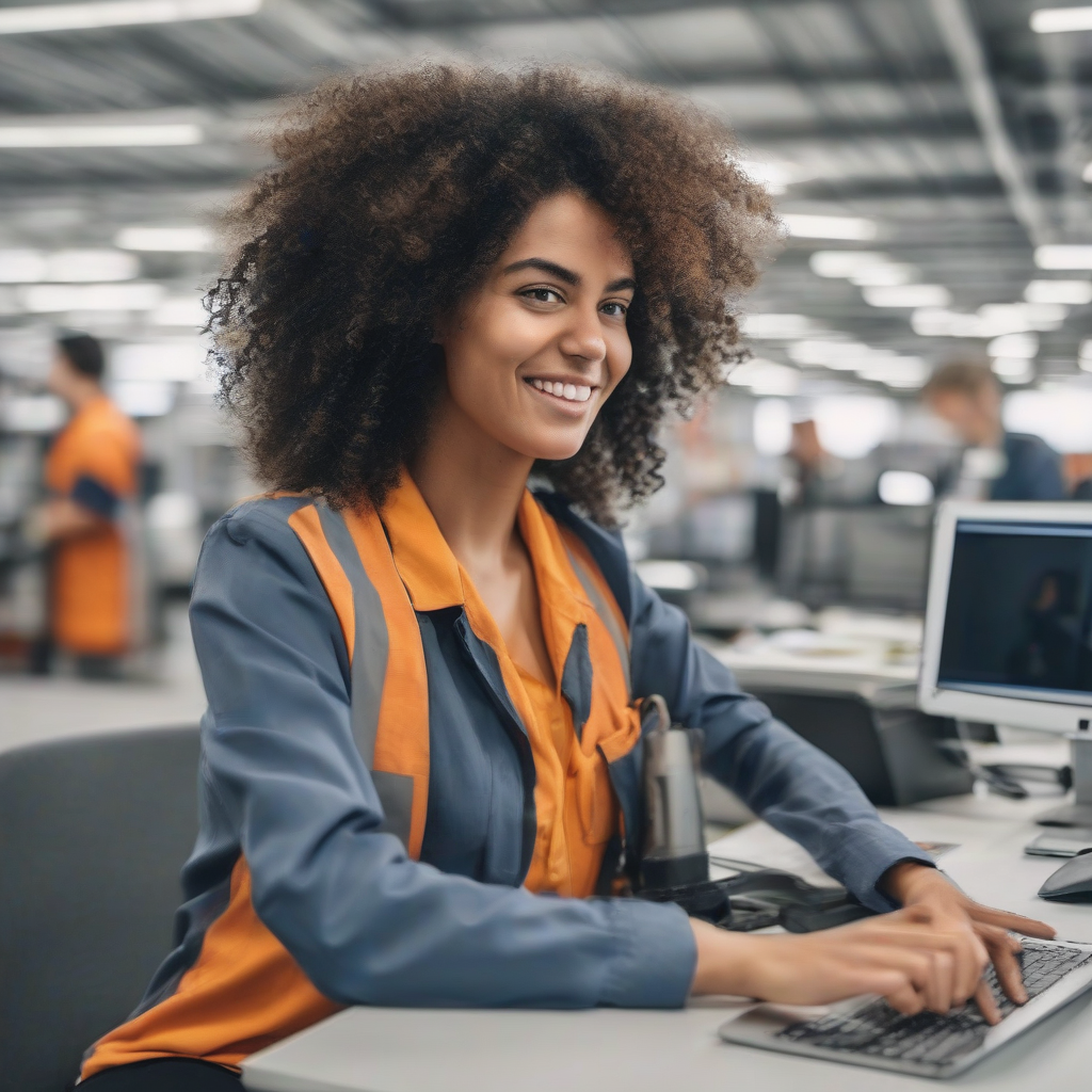 a woman with curly hair in a logistics department by मुफ्त एआई छवि जनरेटर - बिना लॉगिन के✨ | AIGAZOU