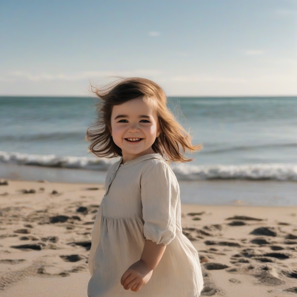 a year old girl with brown hair smiling by the sea reminiscent of emma watson by Générateur d'images par IA gratuit - Aucune connexion nécessaire✨ | AIGAZOU