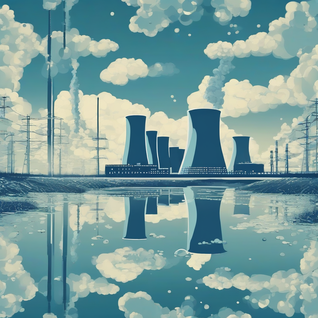 nuclear power plant with molecules floating blue by मुफ्त एआई छवि जनरेटर - बिना लॉगिन के✨ | AIGAZOU