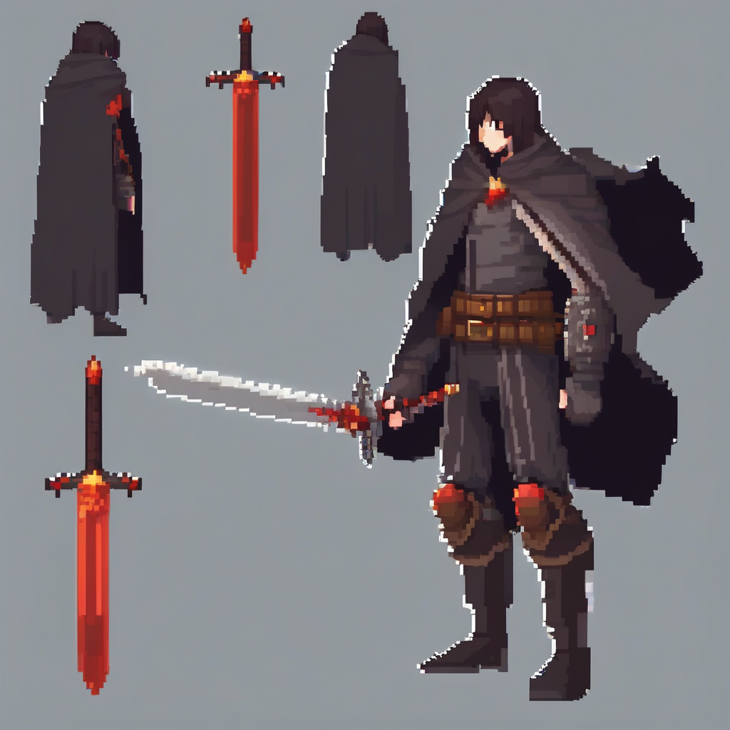 full body man with sword pixel character by मुफ्त एआई छवि जनरेटर - बिना लॉगिन के✨ | AIGAZOU