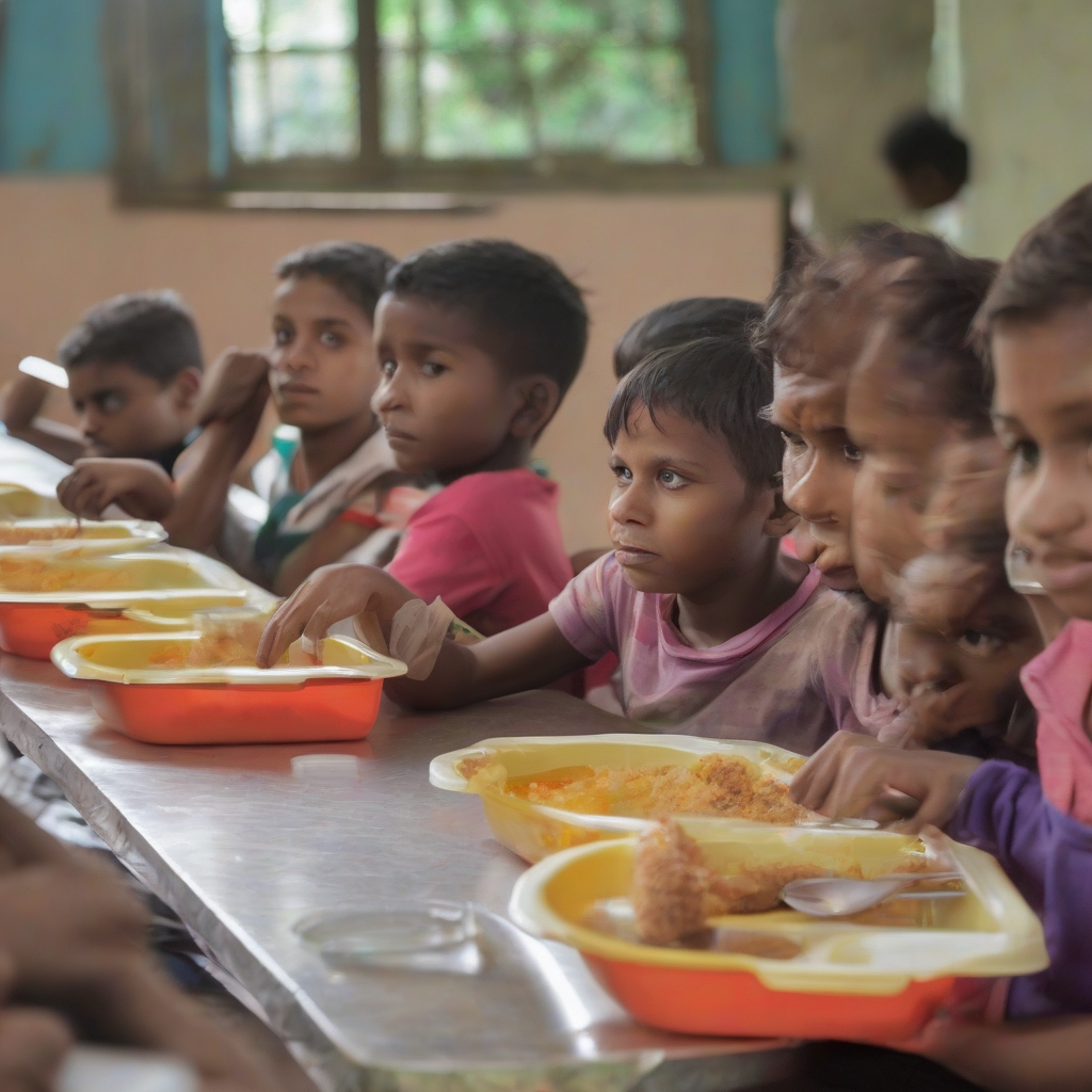 children struggling with meals by मुफ्त एआई छवि जनरेटर - बिना लॉगिन के✨ | AIGAZOU