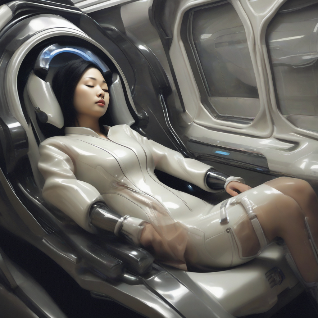 sleeping asian woman dreams in futuristic machine by मुफ्त एआई छवि जनरेटर - बिना लॉगिन के✨ | AIGAZOU