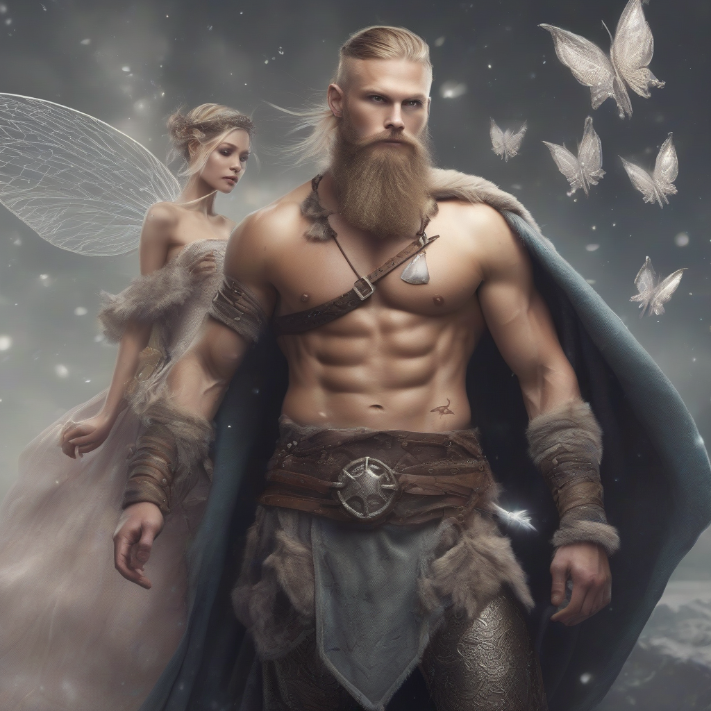 a viking with a delicate flying fairy beside by मुफ्त एआई छवि जनरेटर - बिना लॉगिन के✨ | AIGAZOU