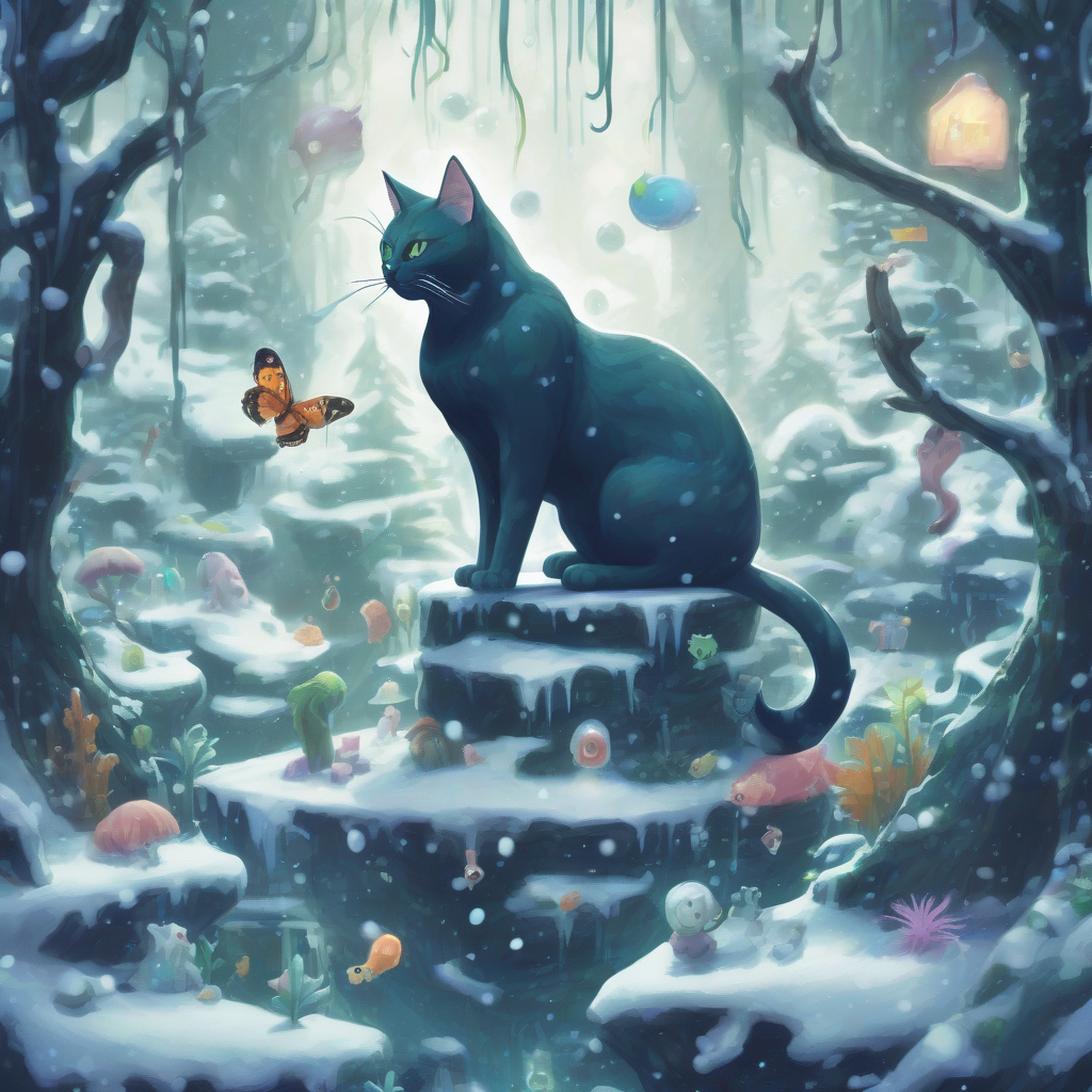 slime cat spirit and snow forest aquarium by मुफ्त एआई छवि जनरेटर - बिना लॉगिन के✨ | AIGAZOU