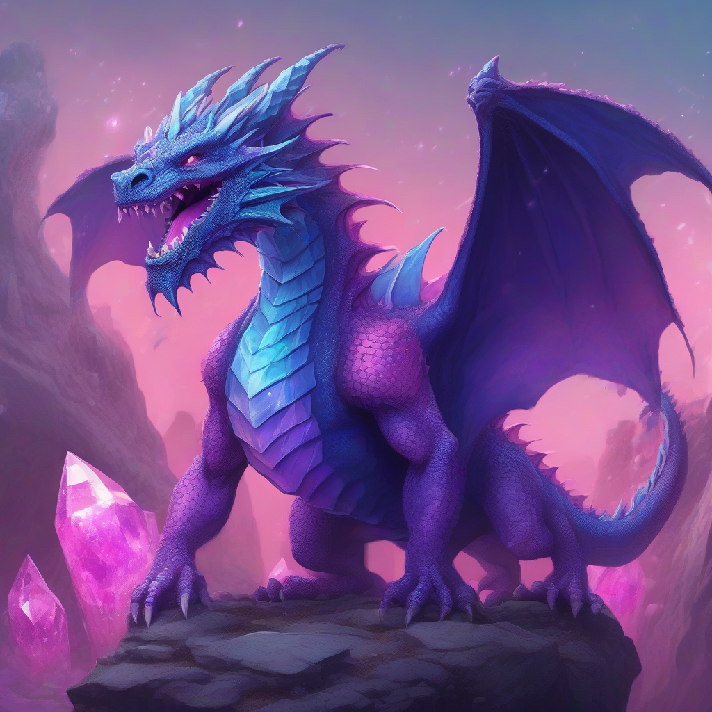 large evil blue purple and pink dragon living in a cave lined with crystals by मुफ्त एआई छवि जनरेटर - बिना लॉगिन के✨ | AIGAZOU