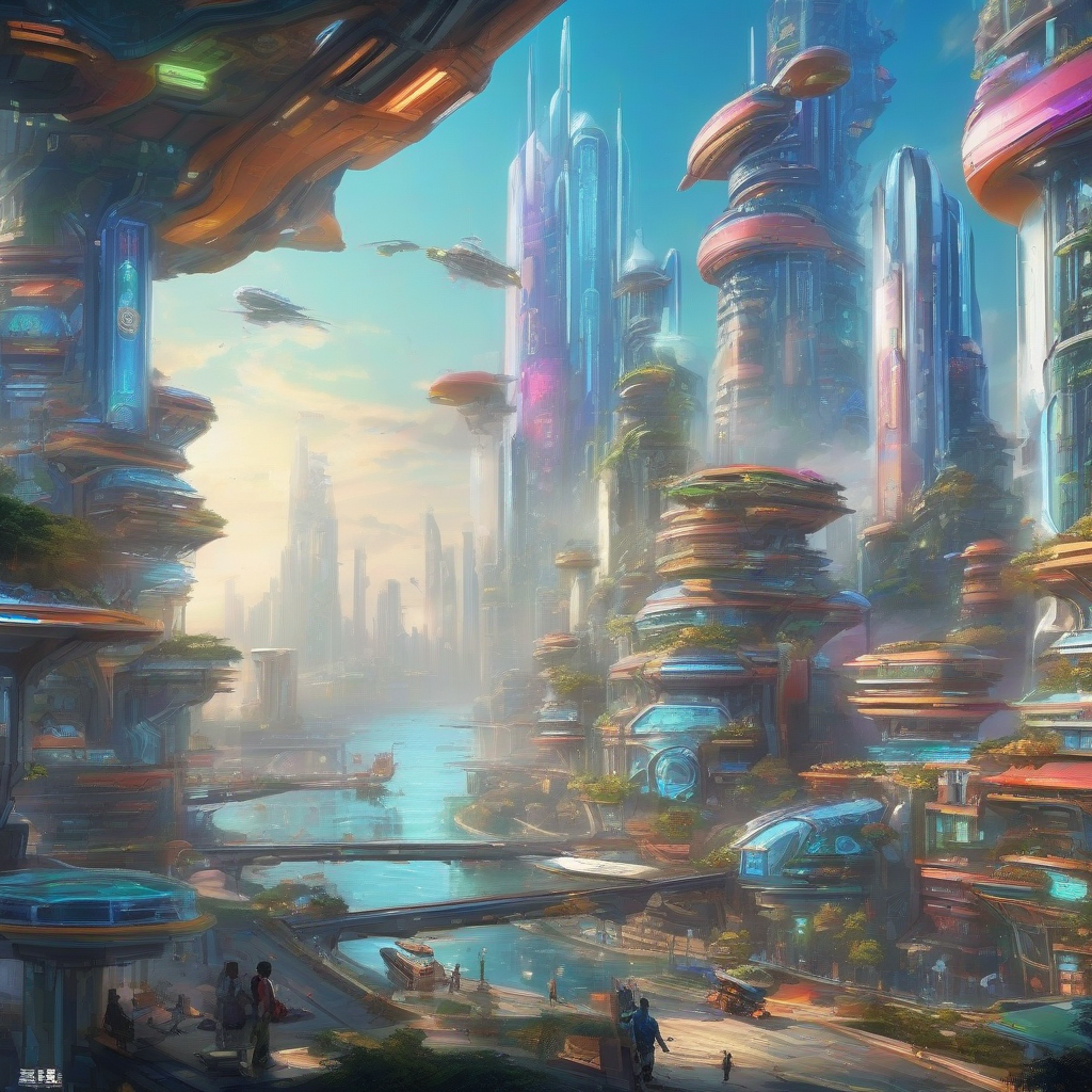 future city with many robots controlled by a large program colorful theme beautiful scenery with sea exclusive and high end by मुफ्त एआई छवि जनरेटर - बिना लॉगिन के✨ | AIGAZOU