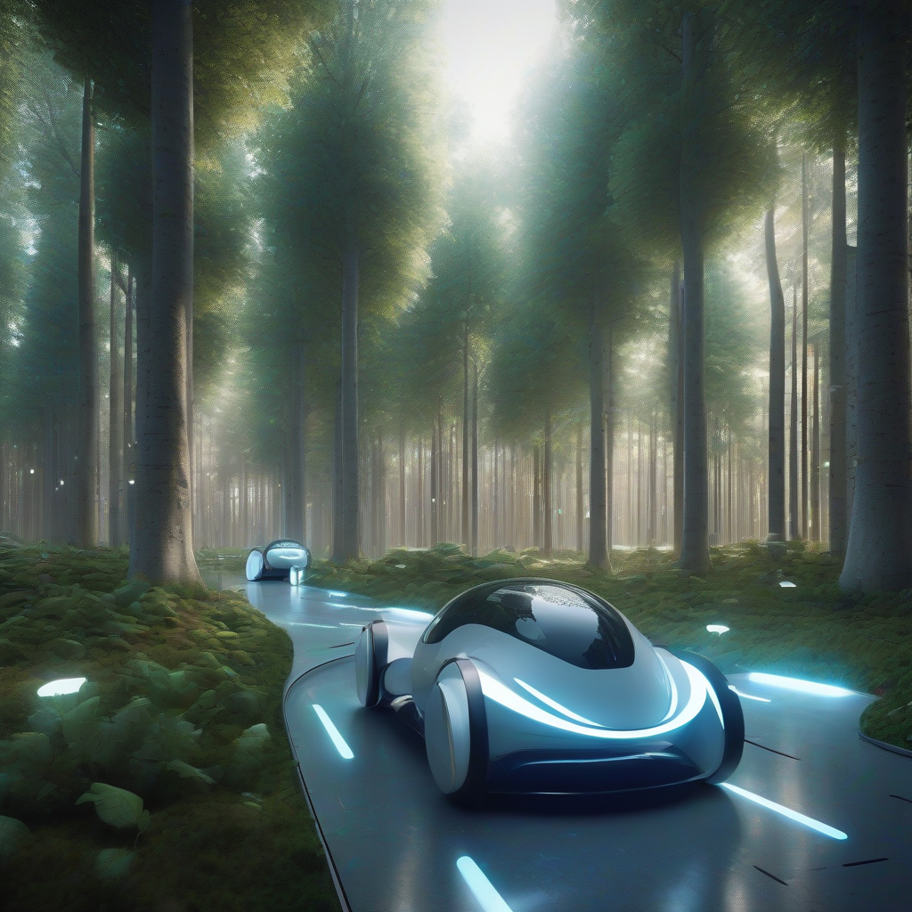 future forest path autonomous vehicles by मुफ्त एआई छवि जनरेटर - बिना लॉगिन के✨ | AIGAZOU