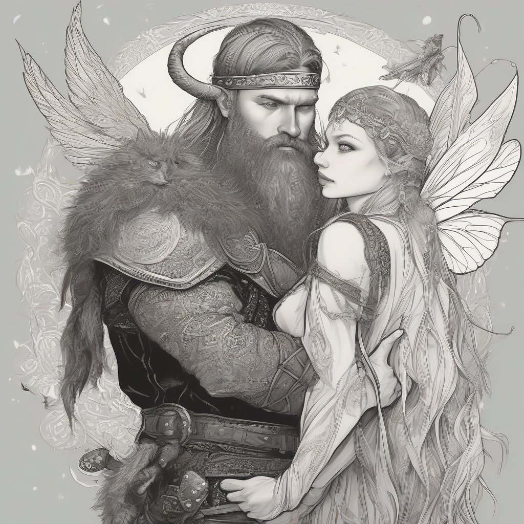 a handsome viking with a delicate flying fairy beside by मुफ्त एआई छवि जनरेटर - बिना लॉगिन के✨ | AIGAZOU