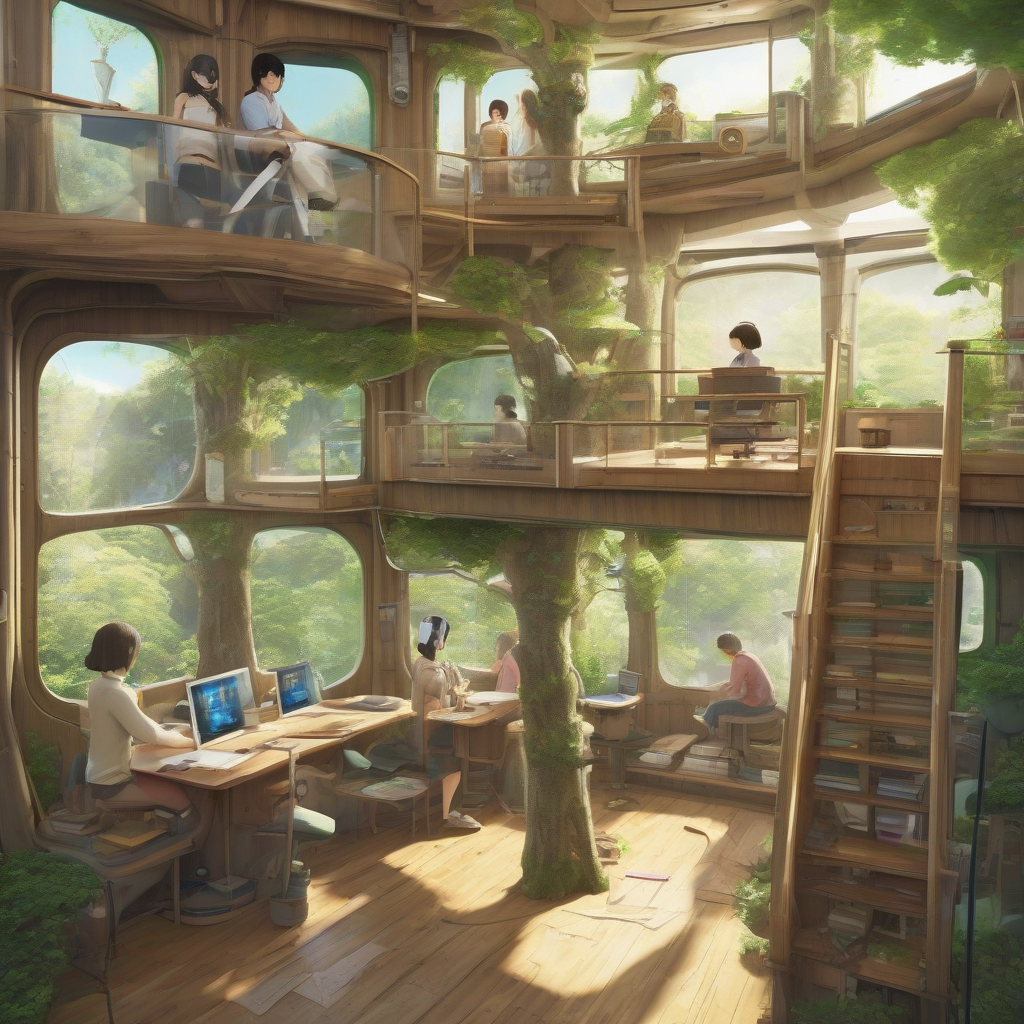 future city people can study at home in treehouses by मुफ्त एआई छवि जनरेटर - बिना लॉगिन के✨ | AIGAZOU