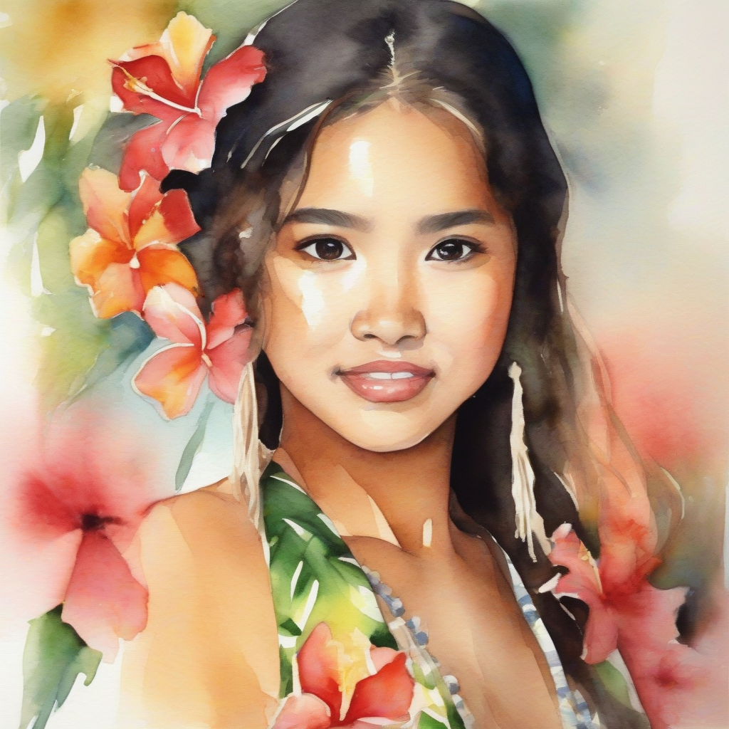 hawaiian beautiful girl watercolor by मुफ्त एआई छवि जनरेटर - बिना लॉगिन के✨ | AIGAZOU