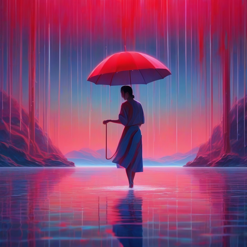 isolated person red umbrella water neon minimalism by मुफ्त एआई छवि जनरेटर - बिना लॉगिन के✨ | AIGAZOU