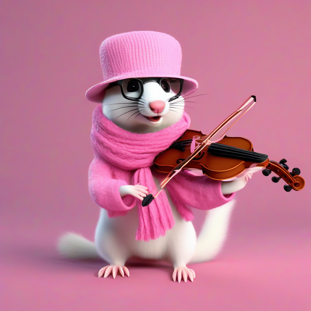 hermelin with pink glasses hat and scarf plays violin greenscreen 3d by मुफ्त एआई छवि जनरेटर - बिना लॉगिन के✨ | AIGAZOU