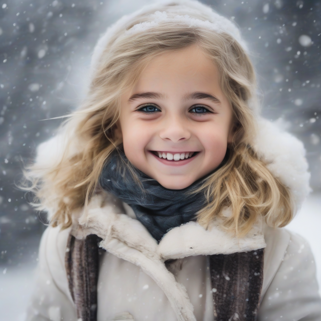 8 year old blonde smiling girl in winter snow by मुफ्त एआई छवि जनरेटर - बिना लॉगिन के✨ | AIGAZOU