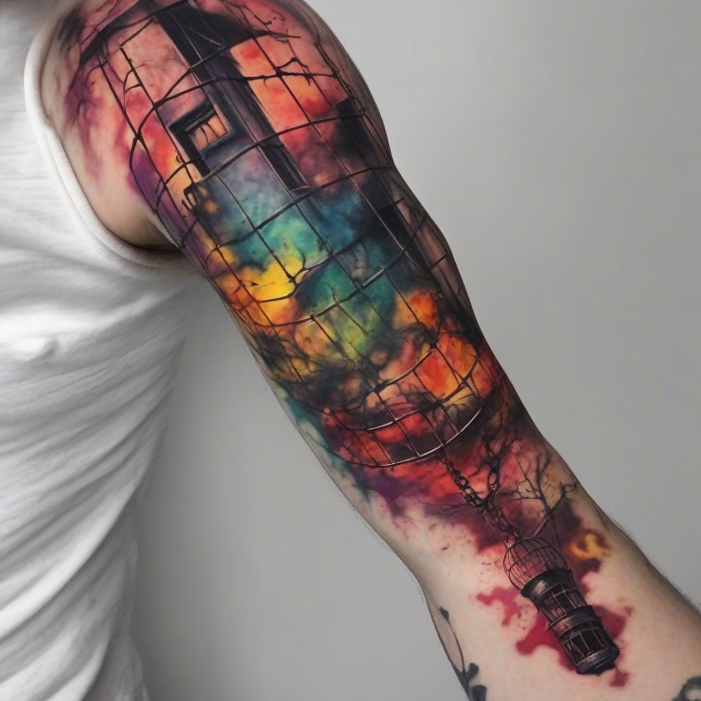 hell color spots in different colors trapped in different cages tattoo upper arm by मुफ्त एआई छवि जनरेटर - बिना लॉगिन के✨ | AIGAZOU