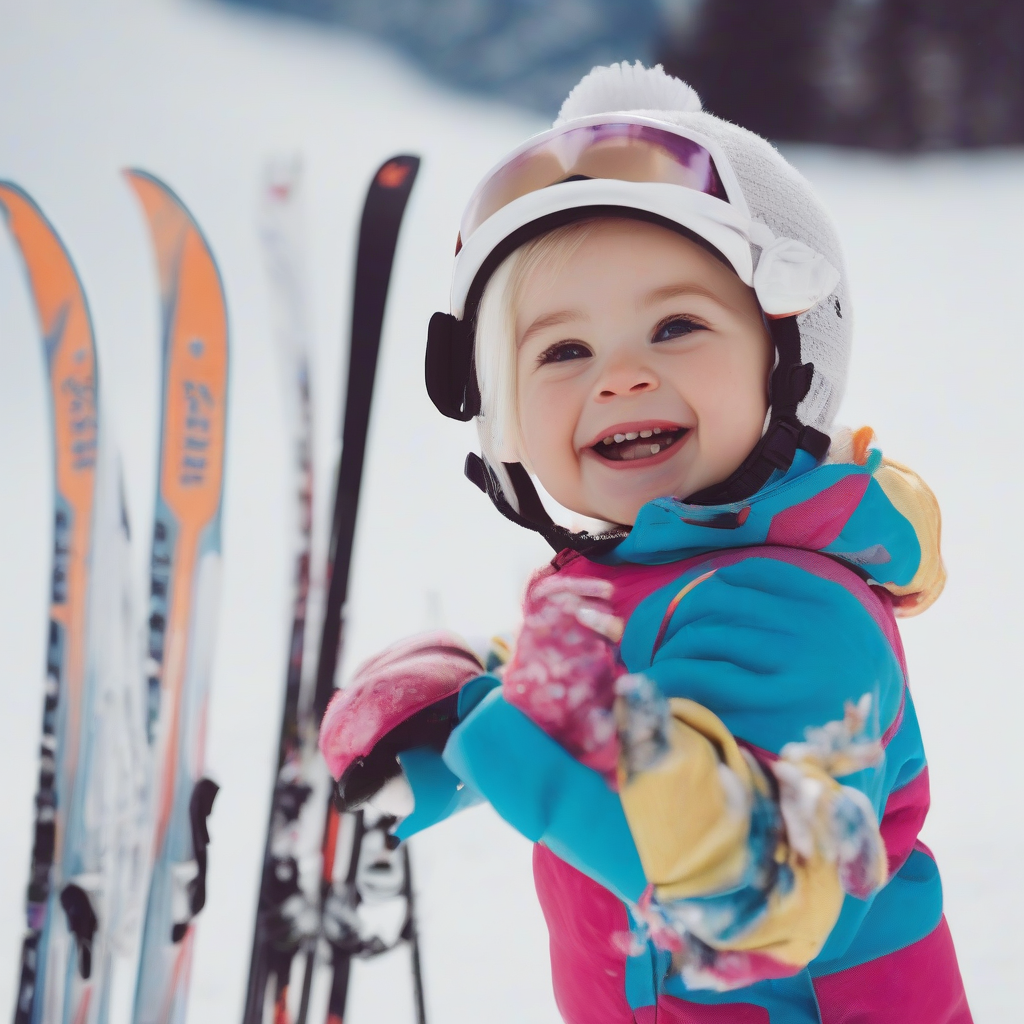 1 year old blonde smiling skiing reminiscent of emma watson by मुफ्त एआई छवि जनरेटर - बिना लॉगिन के✨ | AIGAZOU