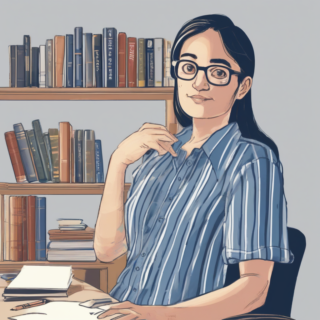 digital development teacher small and blue striped shirt by मुफ्त एआई छवि जनरेटर - बिना लॉगिन के✨ | AIGAZOU