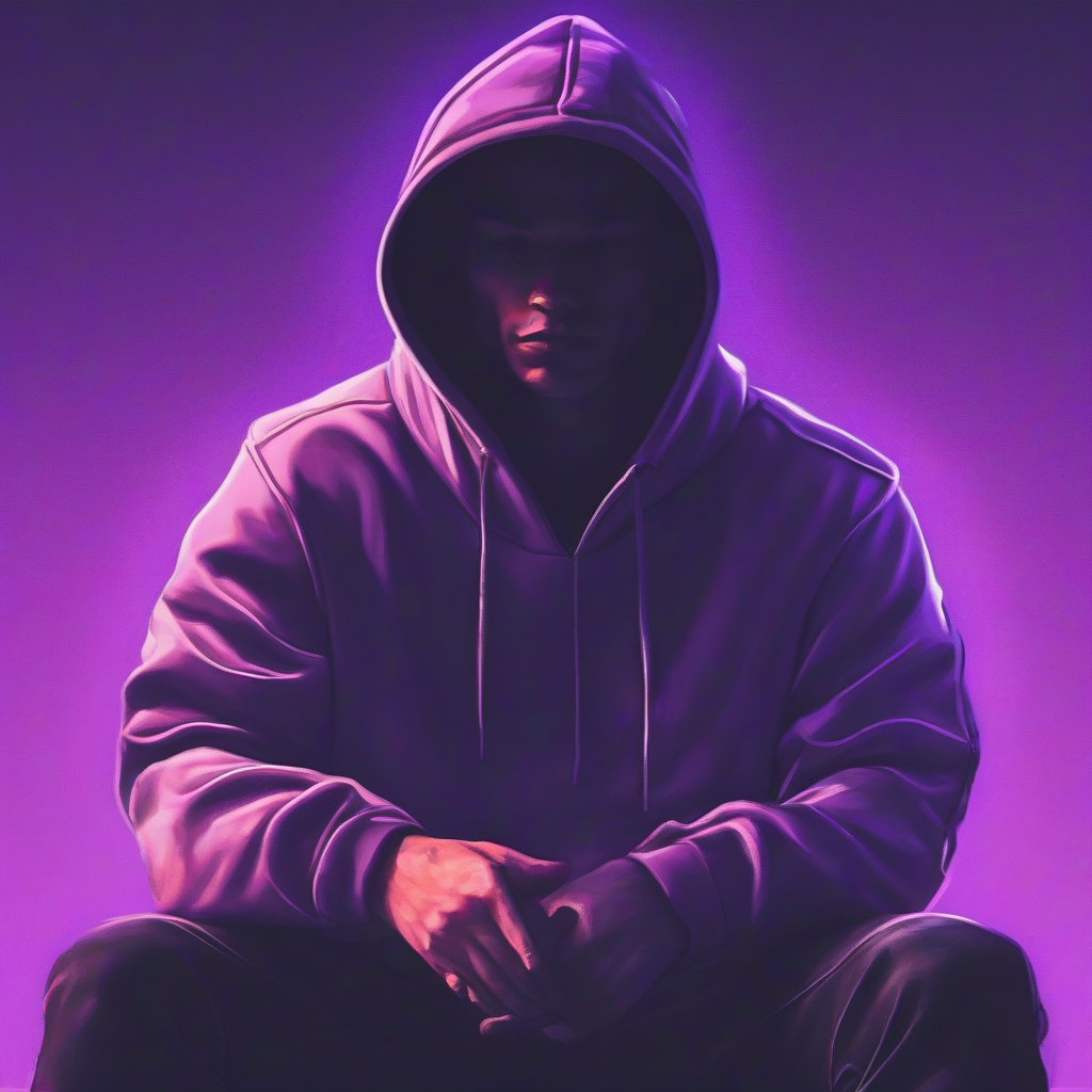 man sitting upper body hoody purple glow by मुफ्त एआई छवि जनरेटर - बिना लॉगिन के✨ | AIGAZOU