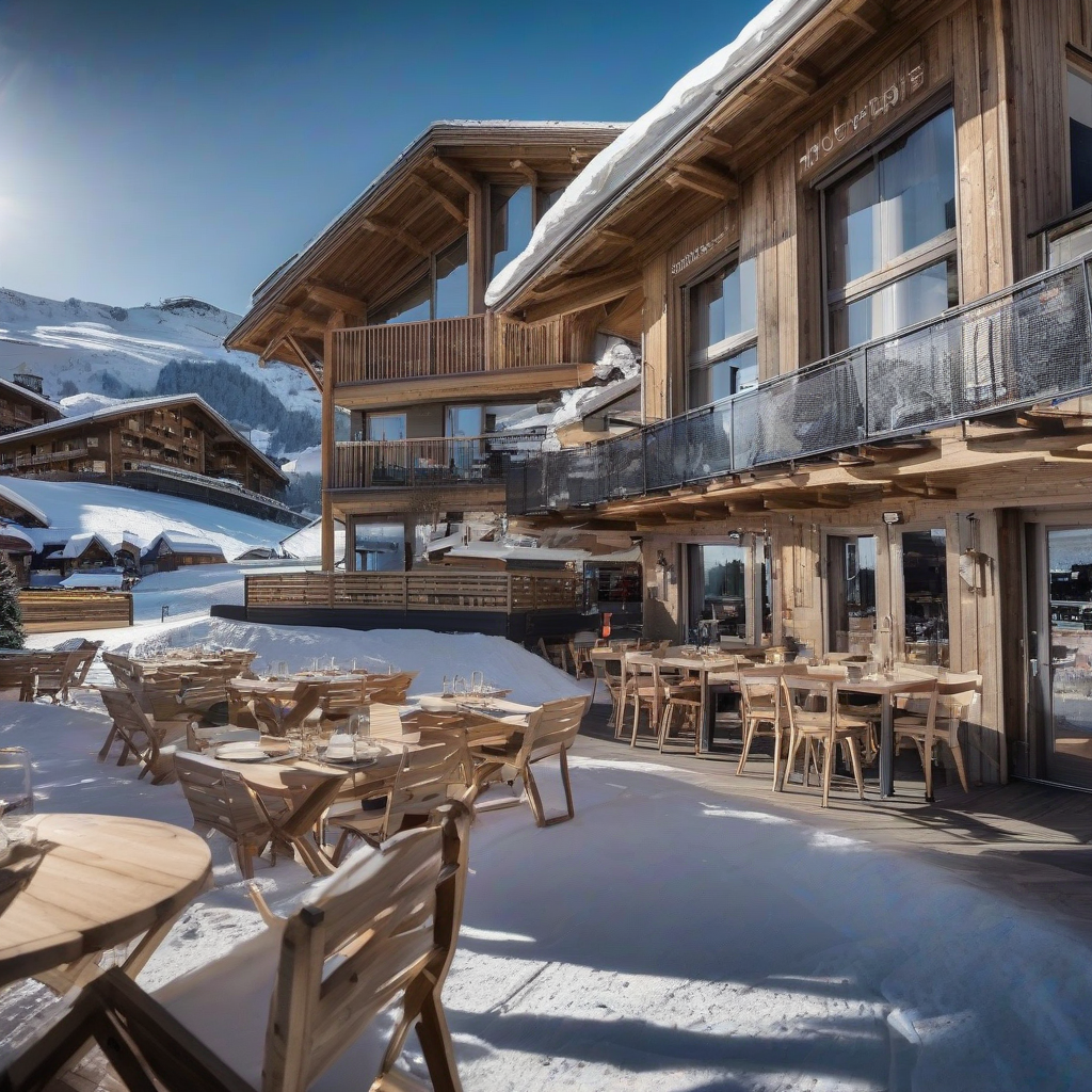 skiers snowboarders restaurant morzine chalet ski view avoriaz by मुफ्त एआई छवि जनरेटर - बिना लॉगिन के✨ | AIGAZOU