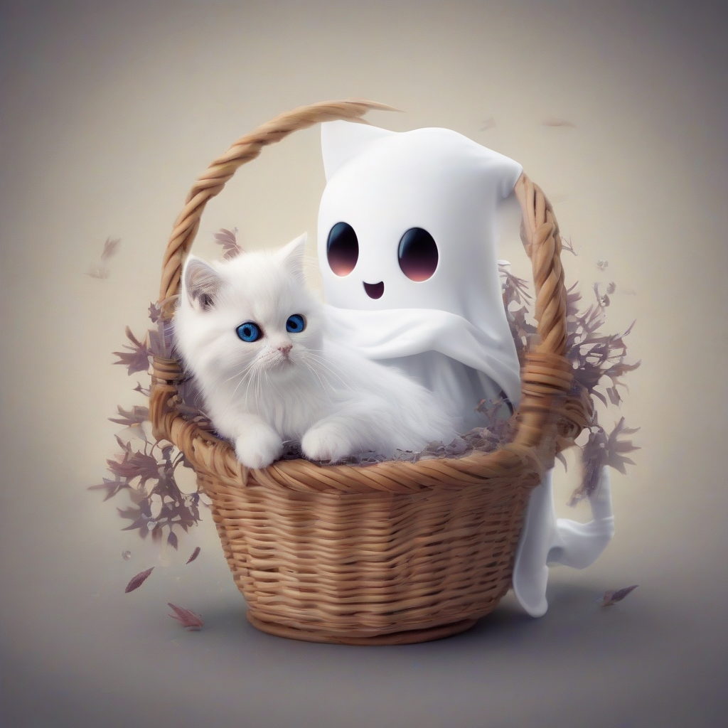 white little spirit with cat in basket by मुफ्त एआई छवि जनरेटर - बिना लॉगिन के✨ | AIGAZOU