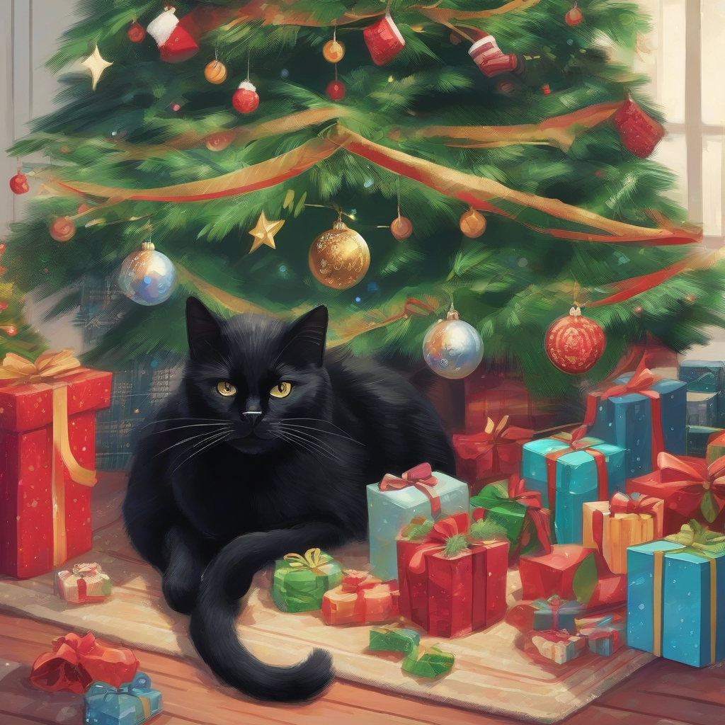 a black cat under the christmas tree by मुफ्त एआई छवि जनरेटर - बिना लॉगिन के✨ | AIGAZOU