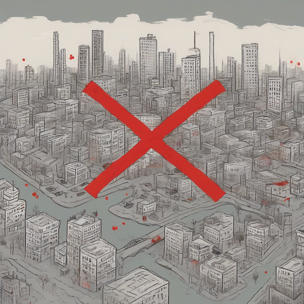 draw a polluted city with a red x by Générateur d'images par IA gratuit - Aucune connexion nécessaire✨ | AIGAZOU