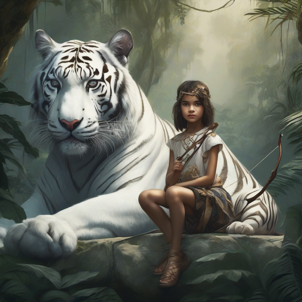 majestic girl sitting on white tiger by मुफ्त एआई छवि जनरेटर - बिना लॉगिन के✨ | AIGAZOU