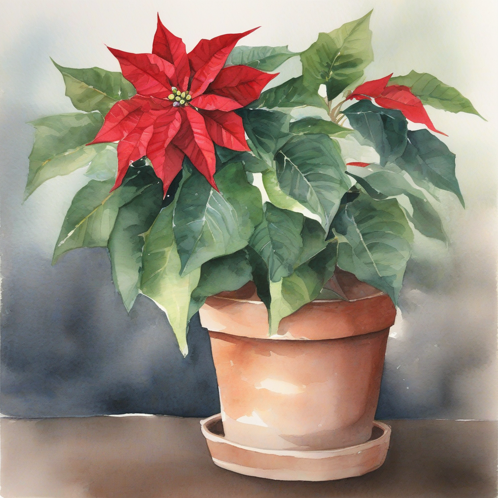 poinsettia potted plant watercolor by मुफ्त एआई छवि जनरेटर - बिना लॉगिन के✨ | AIGAZOU