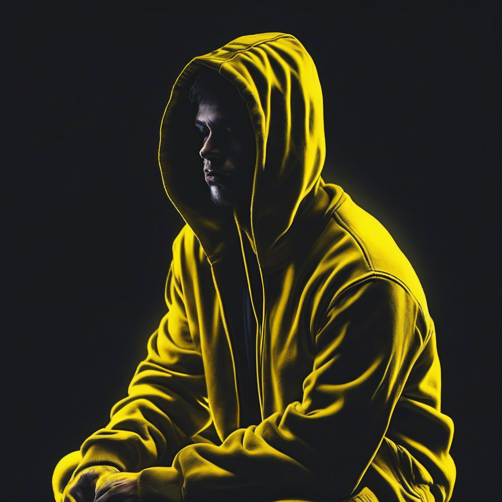 man upper body sitting face unrecognizable dark night hoody yellow glow by मुफ्त एआई छवि जनरेटर - बिना लॉगिन के✨ | AIGAZOU