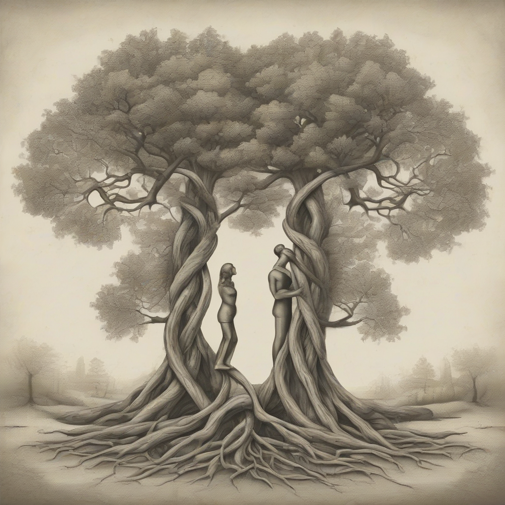 two intertwined trees each upper part a man and woman by मुफ्त एआई छवि जनरेटर - बिना लॉगिन के✨ | AIGAZOU