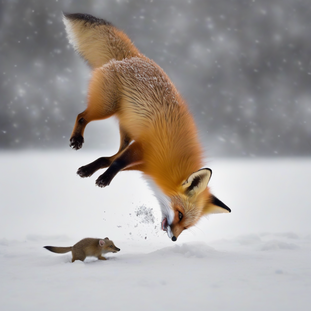 mouse catching fox with head spring in snow by मुफ्त एआई छवि जनरेटर - बिना लॉगिन के✨ | AIGAZOU