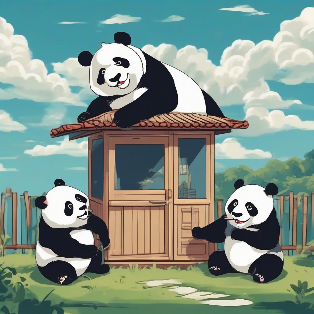 a warm home with three pandas playing by मुफ्त एआई छवि जनरेटर - बिना लॉगिन के✨ | AIGAZOU