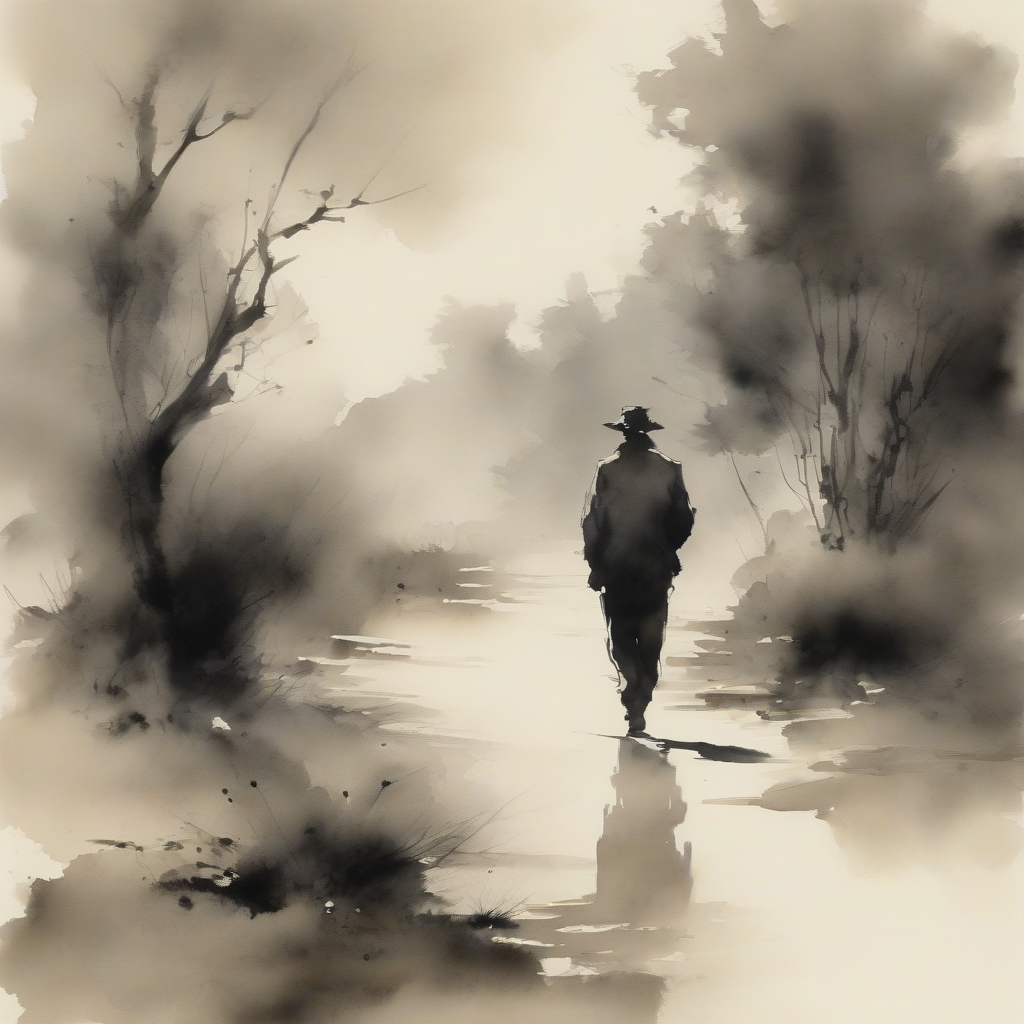 a male figure walking away in ink painting by मुफ्त एआई छवि जनरेटर - बिना लॉगिन के✨ | AIGAZOU