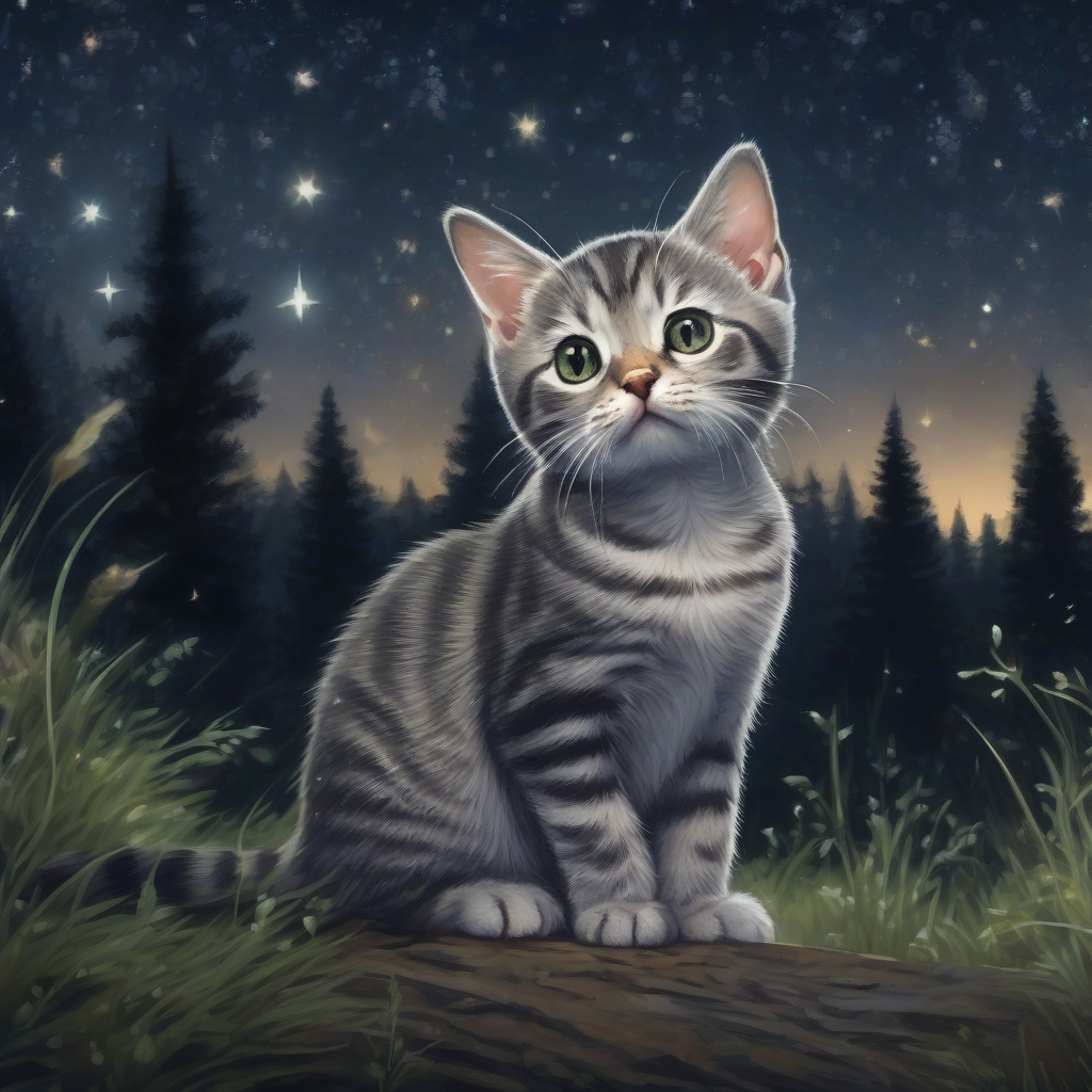 a lost kitten gazing at the starry sky by Générateur d'images par IA gratuit - Aucune connexion nécessaire✨ | AIGAZOU