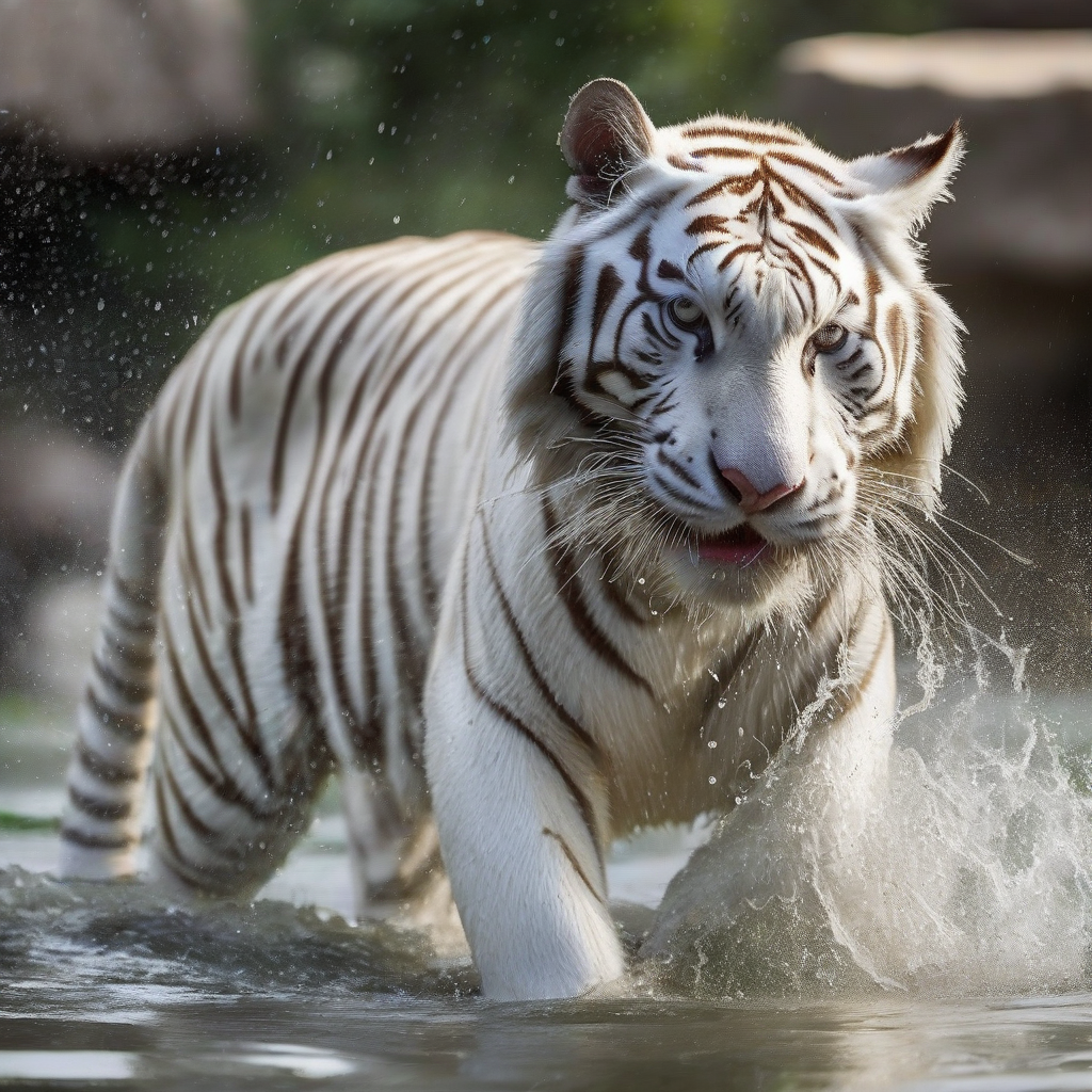 white tiger playing in water by मुफ्त एआई छवि जनरेटर - बिना लॉगिन के✨ | AIGAZOU