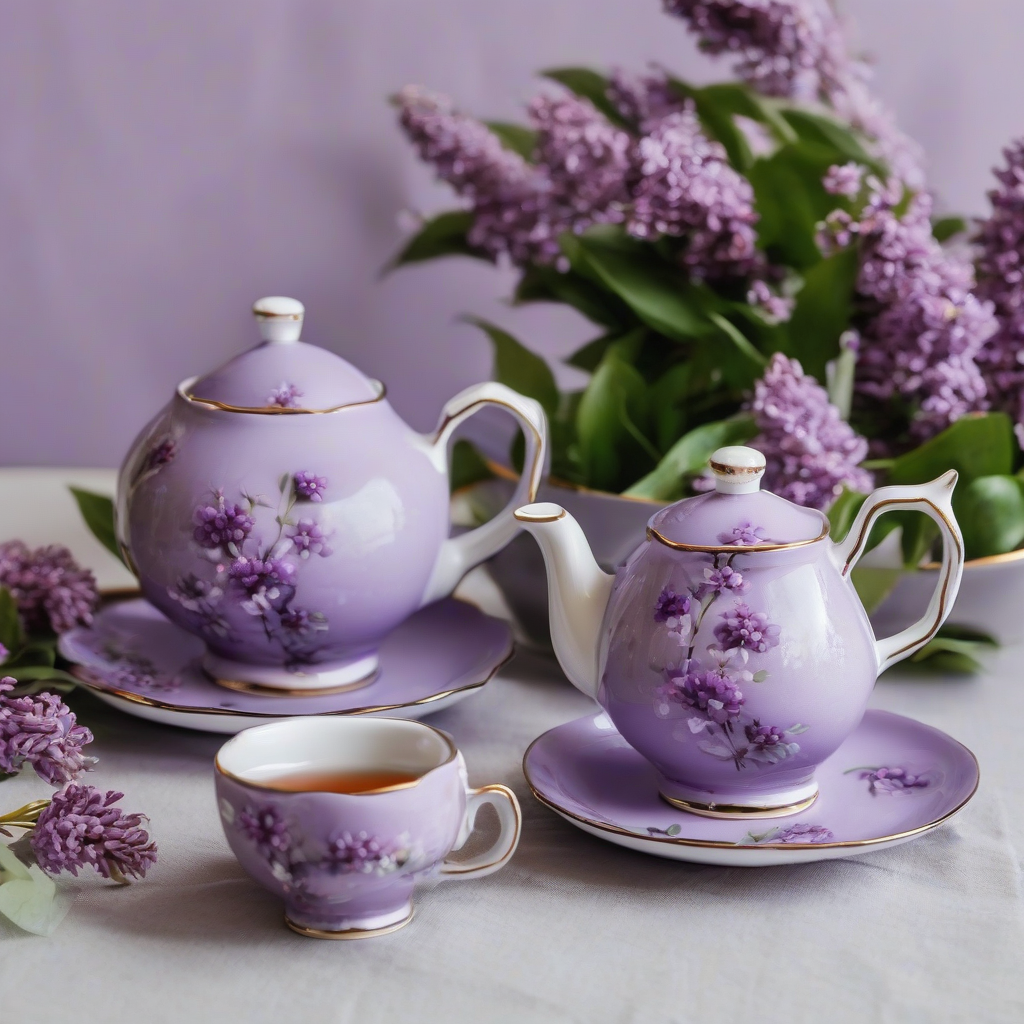 purple lilac tea set by मुफ्त एआई छवि जनरेटर - बिना लॉगिन के✨ | AIGAZOU