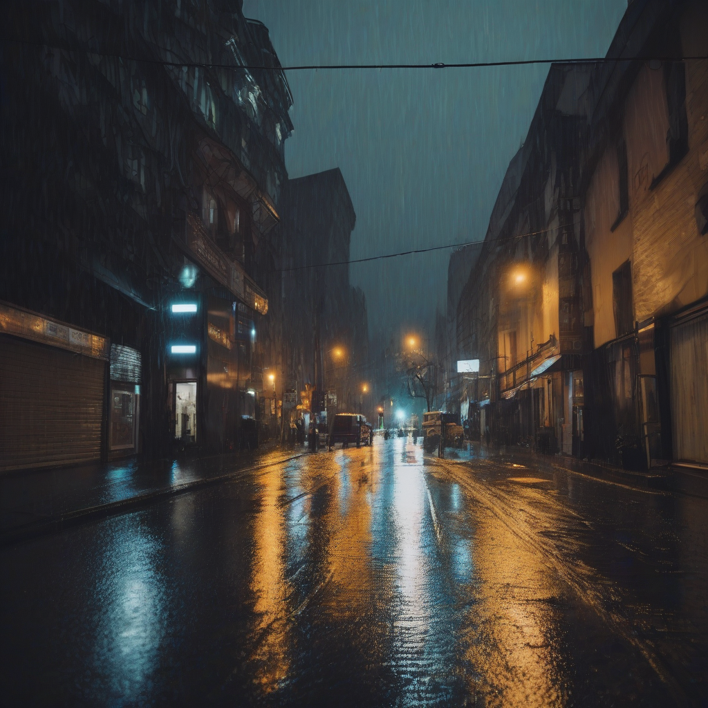 rainy night in the city street by मुफ्त एआई छवि जनरेटर - बिना लॉगिन के✨ | AIGAZOU