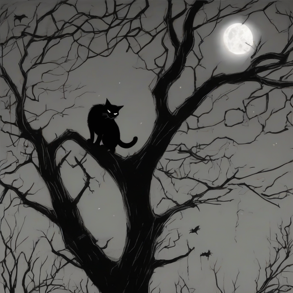 a black cat on a spooky tree at night by मुफ्त एआई छवि जनरेटर - बिना लॉगिन के✨ | AIGAZOU