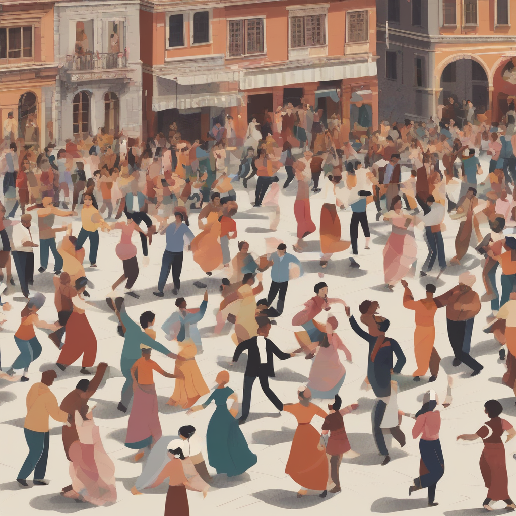 people of diverse cultures ages and economic conditions dancing in a square by Générateur d'images par IA gratuit - Aucune connexion nécessaire✨ | AIGAZOU