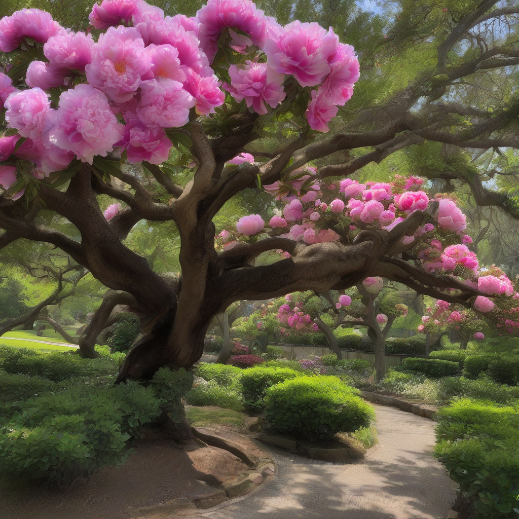 large trees with colorful flowers on branches by मुफ्त एआई छवि जनरेटर - बिना लॉगिन के✨ | AIGAZOU