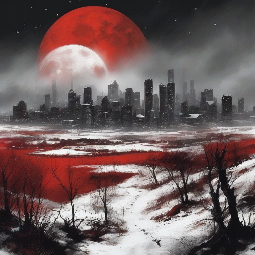 apocalyptic horror with red moon and snow by मुफ्त एआई छवि जनरेटर - बिना लॉगिन के✨ | AIGAZOU