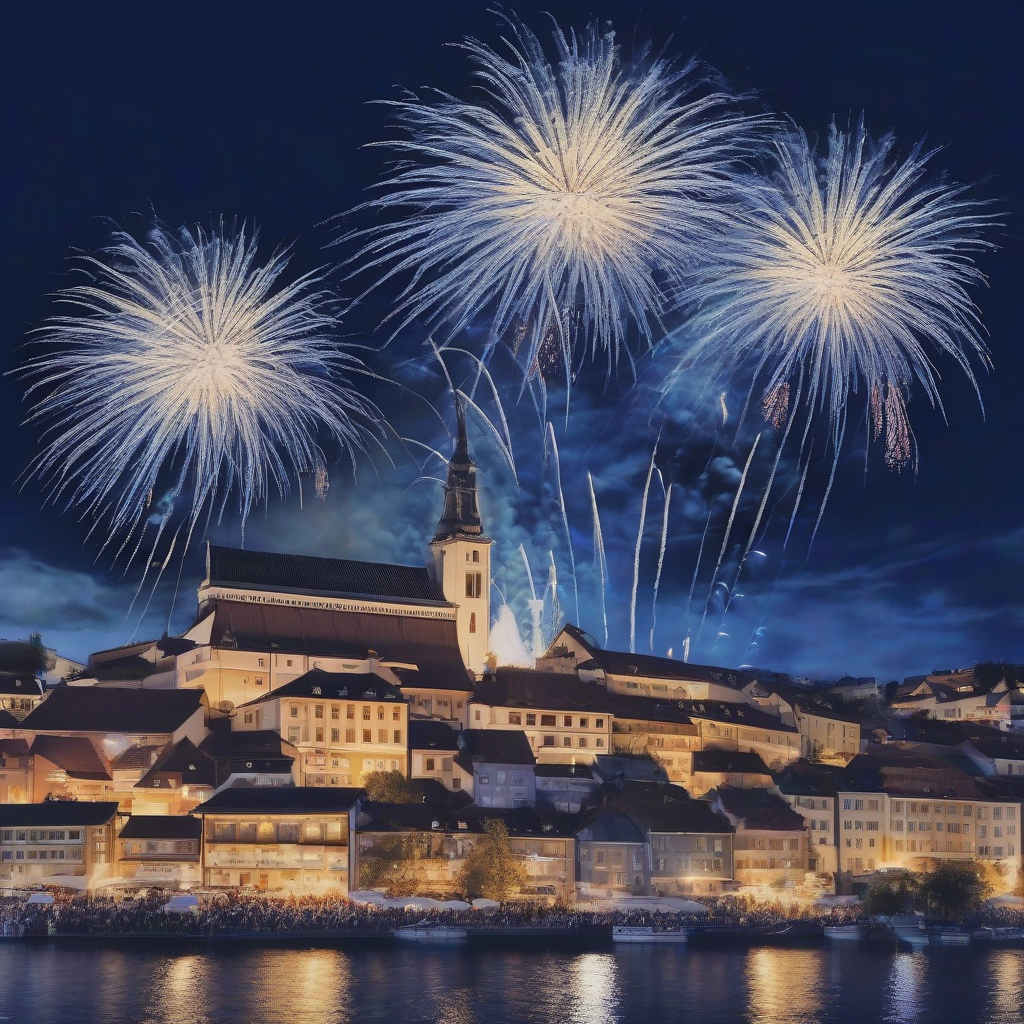 ancient town evening festival blue magnesium fireworks by मुफ्त एआई छवि जनरेटर - बिना लॉगिन के✨ | AIGAZOU