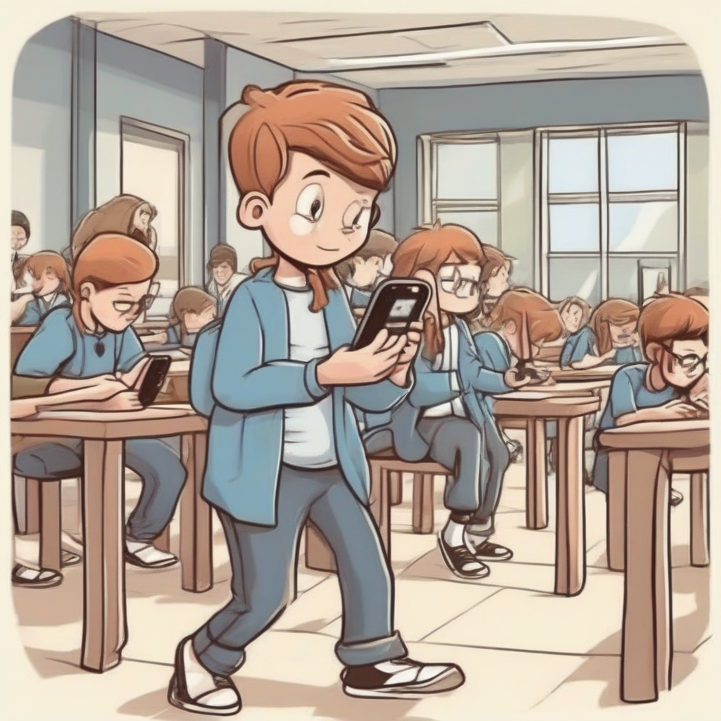 smartphone used at school in cartoon by मुफ्त एआई छवि जनरेटर - बिना लॉगिन के✨ | AIGAZOU