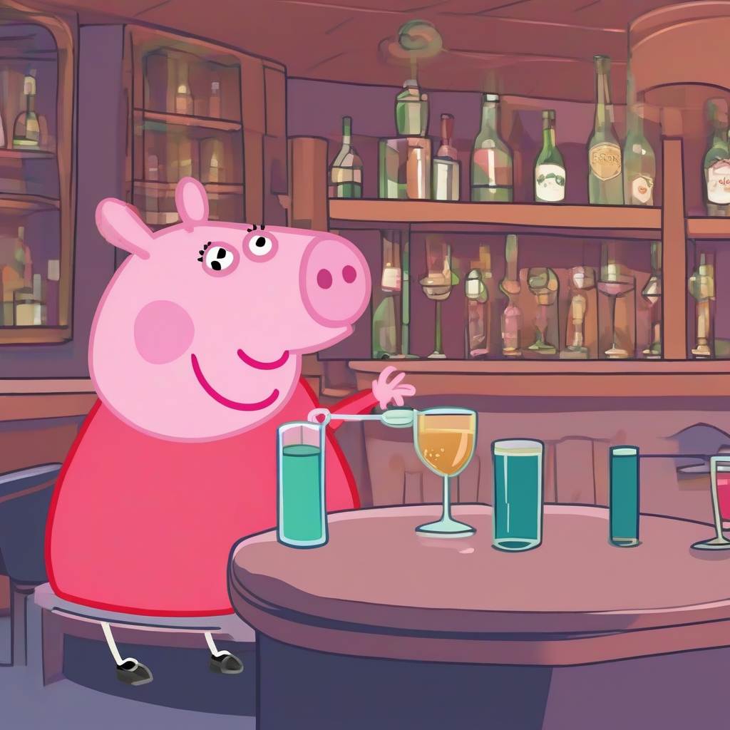 peppa pig drinking a glass in a bar by मुफ्त एआई छवि जनरेटर - बिना लॉगिन के✨ | AIGAZOU