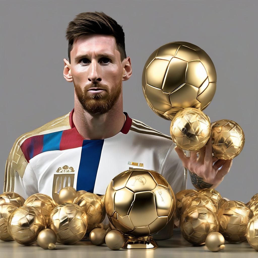 messi with 10 golden balls and cristiano ronaldo crying by मुफ्त एआई छवि जनरेटर - बिना लॉगिन के✨ | AIGAZOU