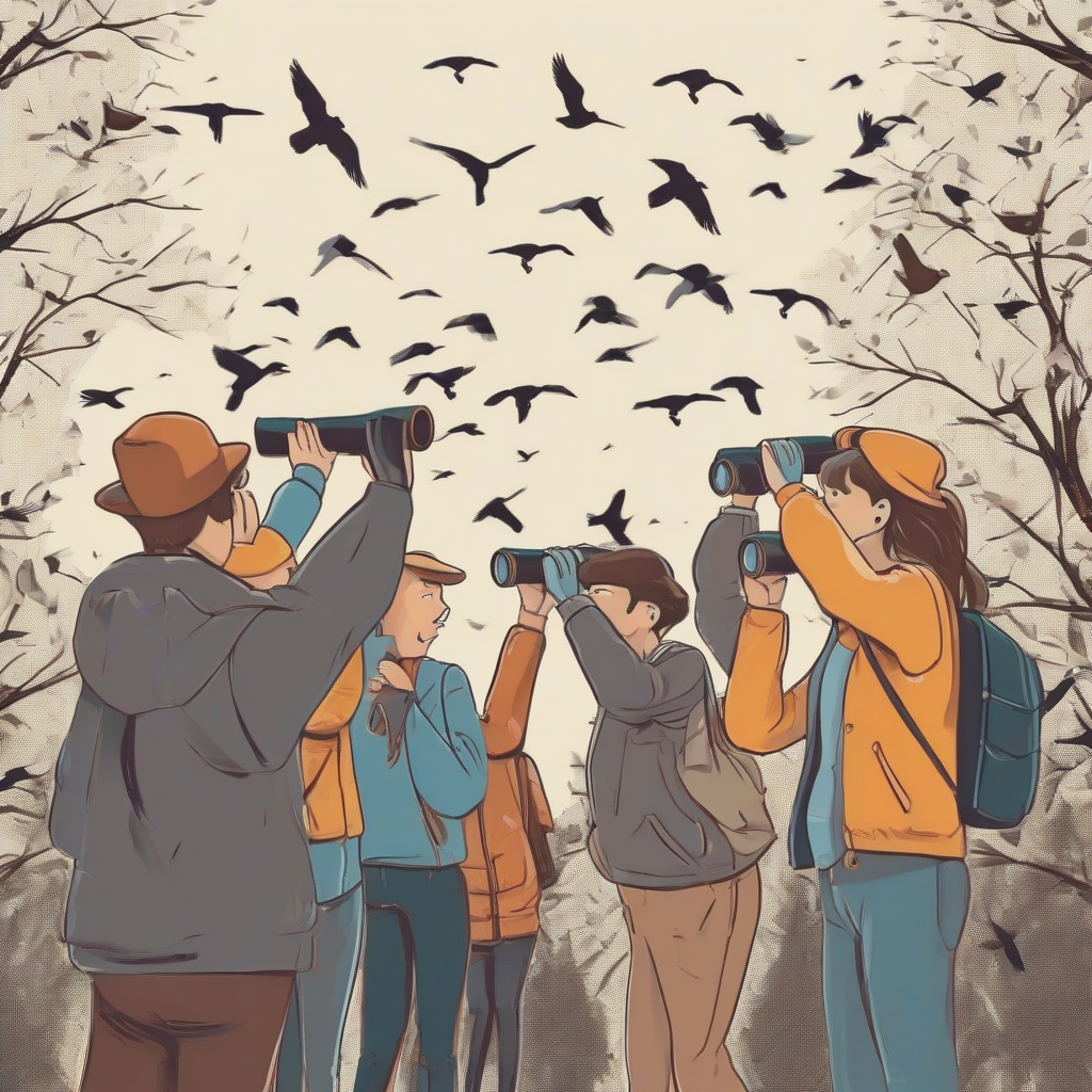 people with binoculars observing a flock of birds by मुफ्त एआई छवि जनरेटर - बिना लॉगिन के✨ | AIGAZOU