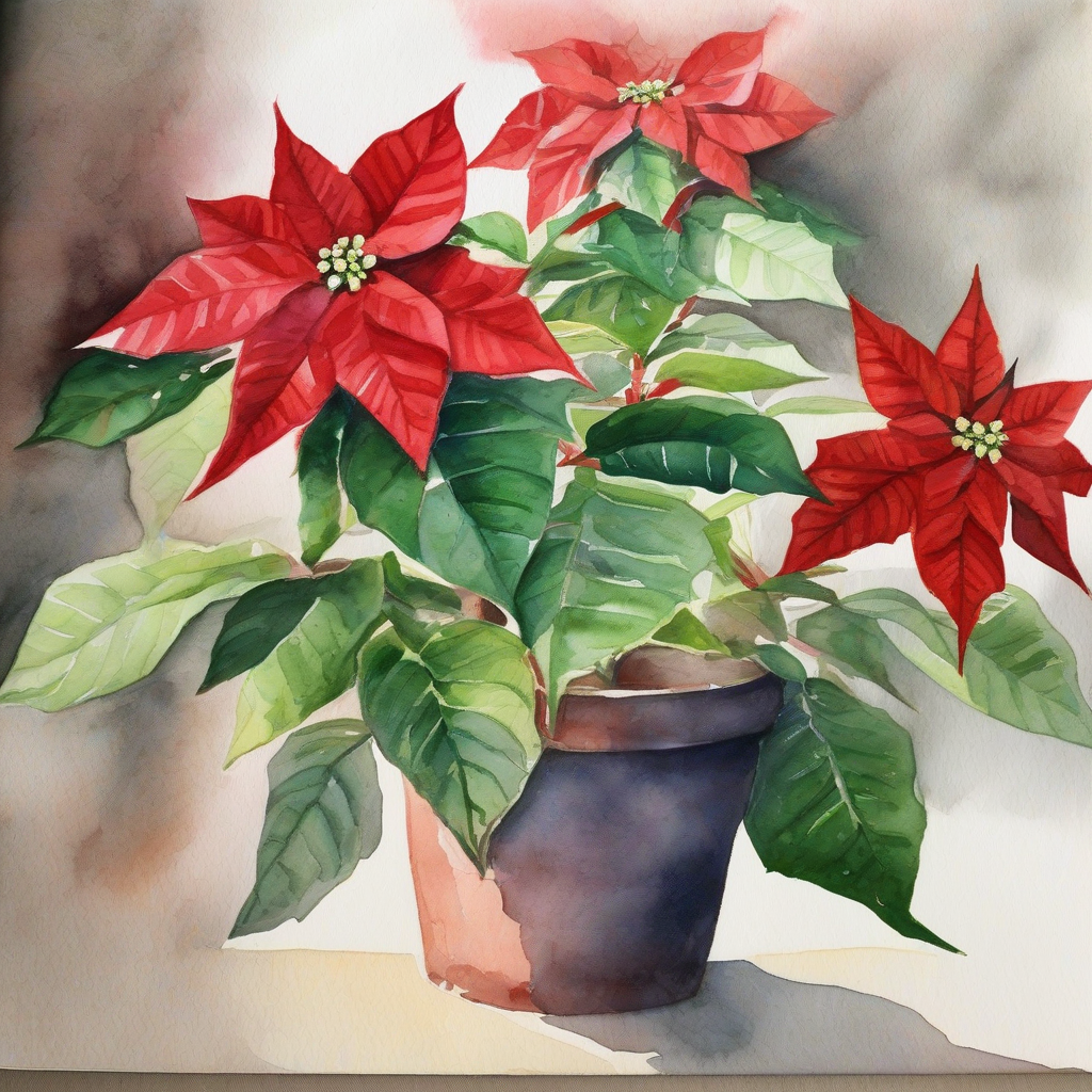 poinsettia potted plant watercolor painting by मुफ्त एआई छवि जनरेटर - बिना लॉगिन के✨ | AIGAZOU