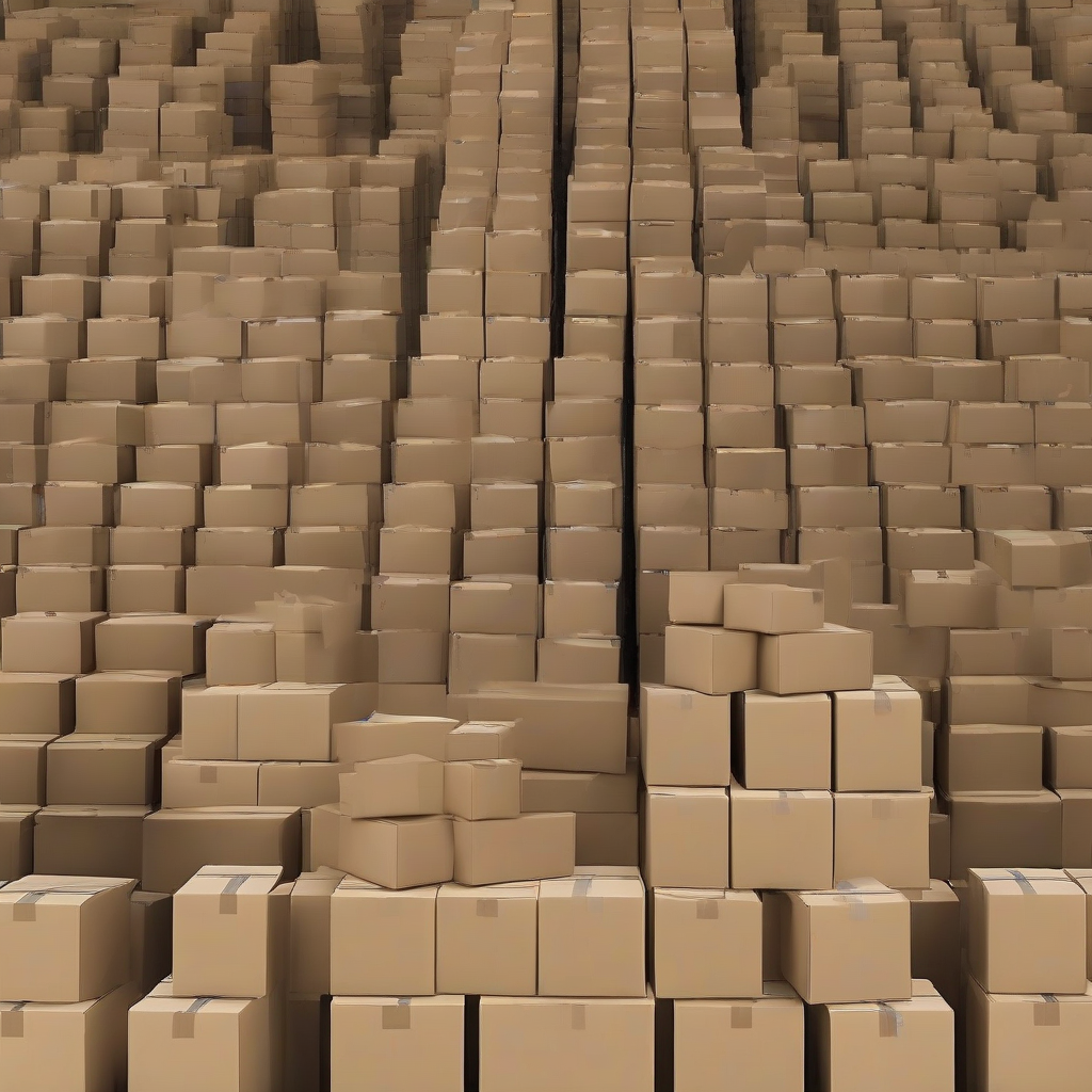 300 cardboard boxes stacked on the warehouse floor by मुफ्त एआई छवि जनरेटर - बिना लॉगिन के✨ | AIGAZOU