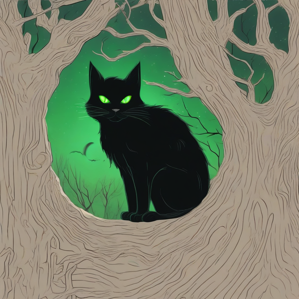 a black cat with green eyes on a spooky tree by मुफ्त एआई छवि जनरेटर - बिना लॉगिन के✨ | AIGAZOU